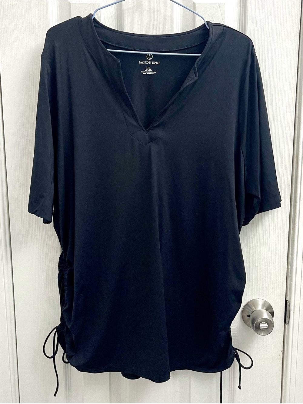 Lands' End Black V-Neck Short Sleeve Tunic with Side Ties